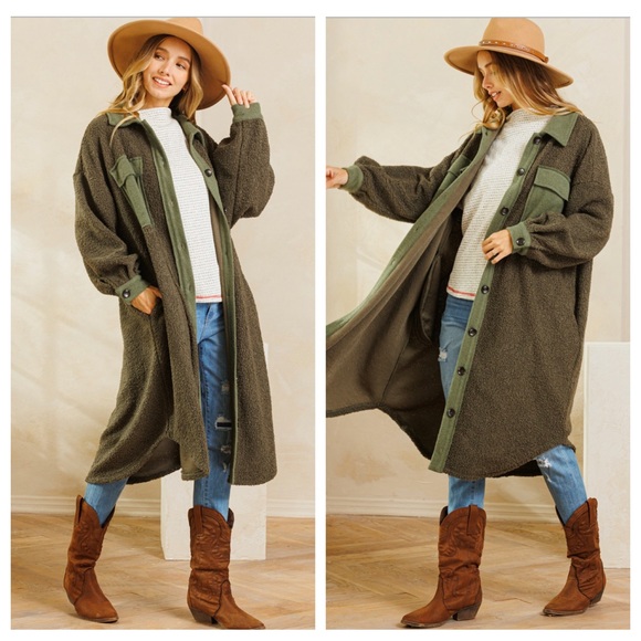 #49 Absolutely Fabulous Contrast Detailed Fleece Long Coat Jacket - Picture 2 of 3